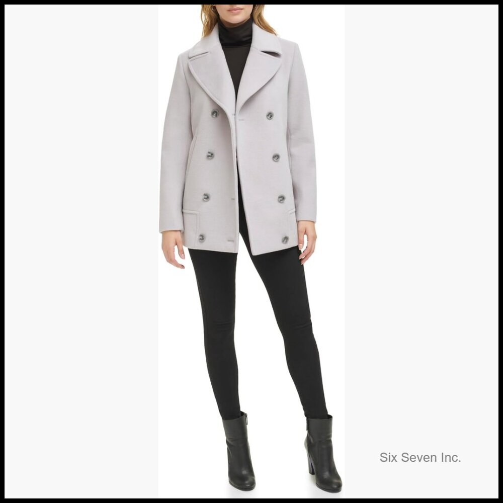 Wool Blend Coat Double Breast Notch Collar Button Details